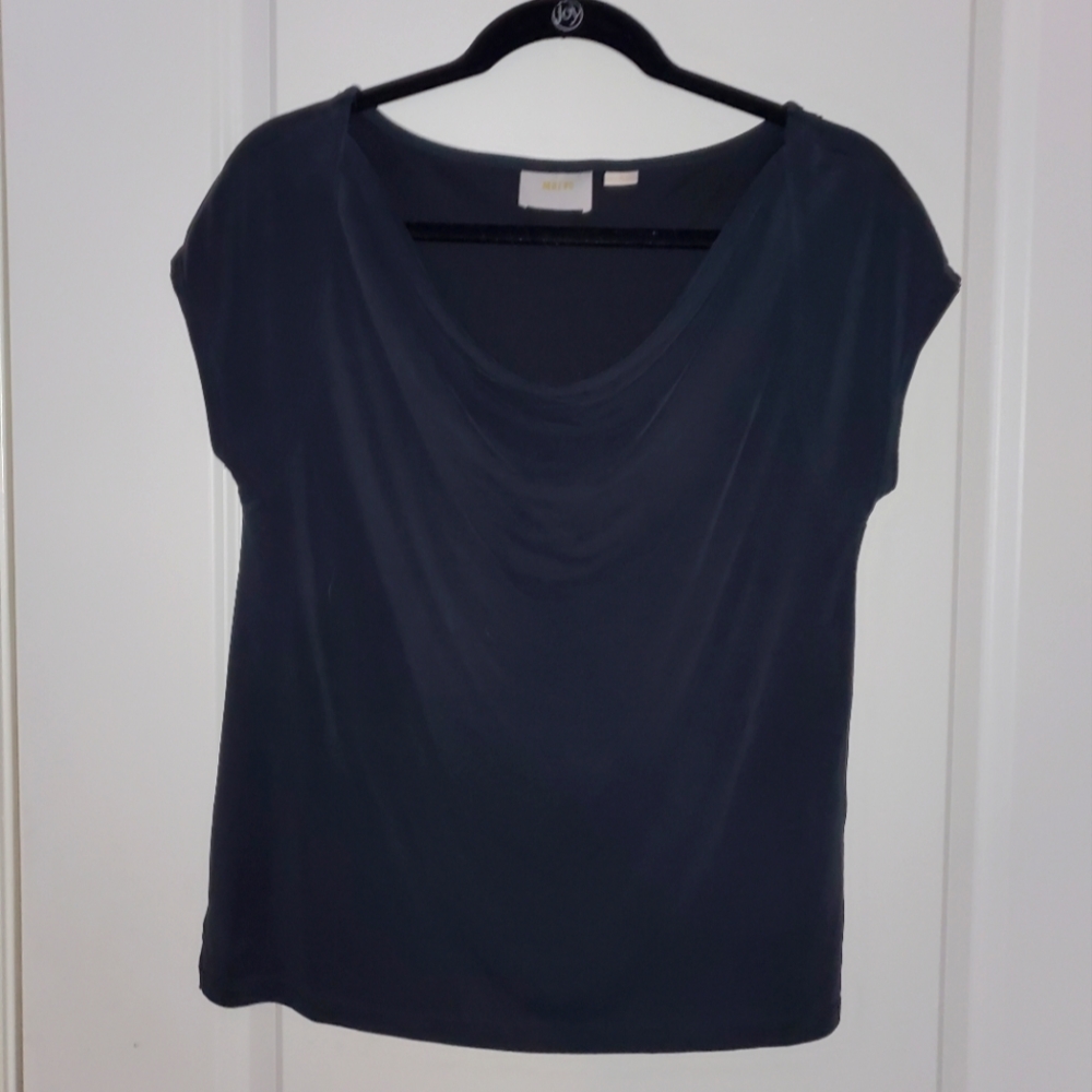 Small Maeve Black Draped Neckline Tee, Anthropologie
